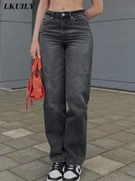 black women long jeans 2022 new y2k button fashion casual pants streetwear low waist slim fit solid aesthetic straight trousers
