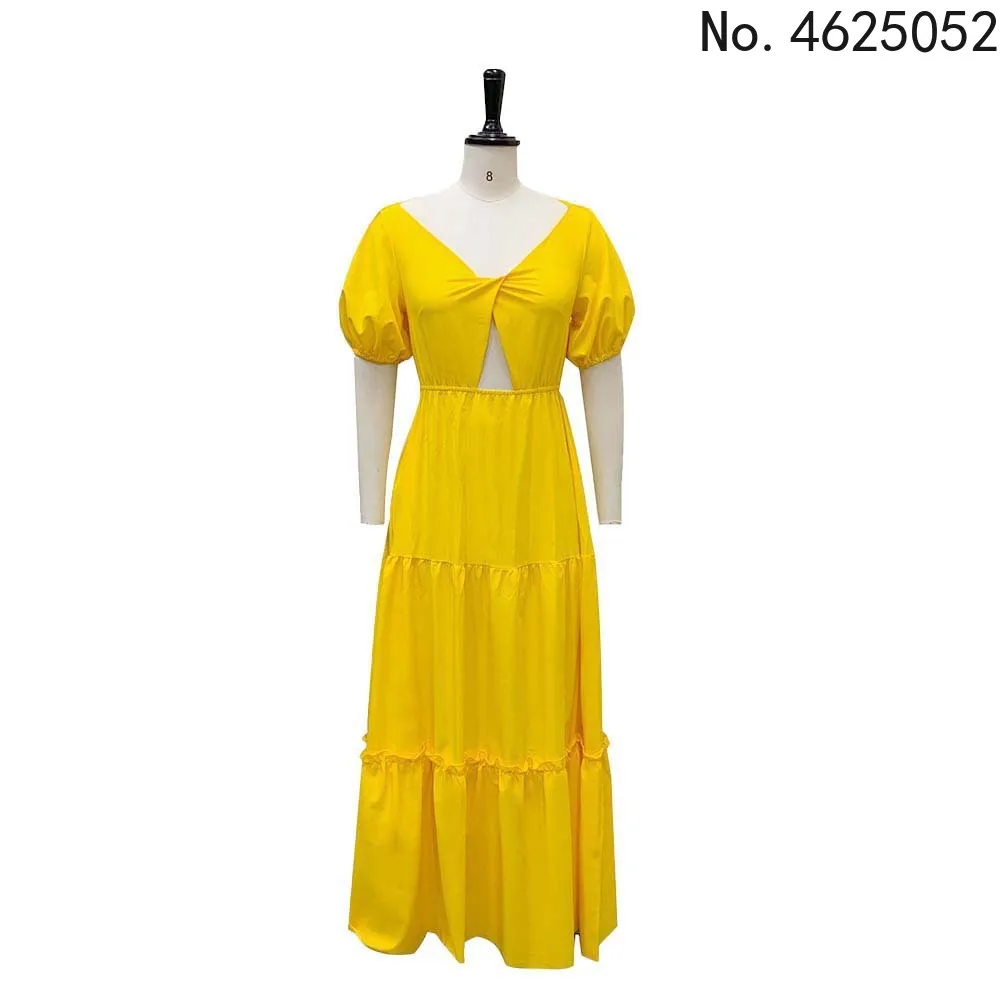 

Африканские платья для женщин, желтое пикантное Макси-Платье на шнуровке, летнее тонкое элегантное модное платье с открытой спиной и широки...