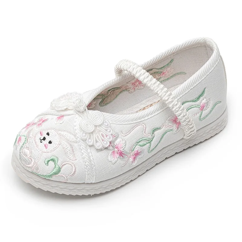 

Kruleepo Big Girls 2023 All Seasons Casual Cloth Shoes Children Baby Kids Cute Rabbit Embroidery Performance Tang Suit Mules