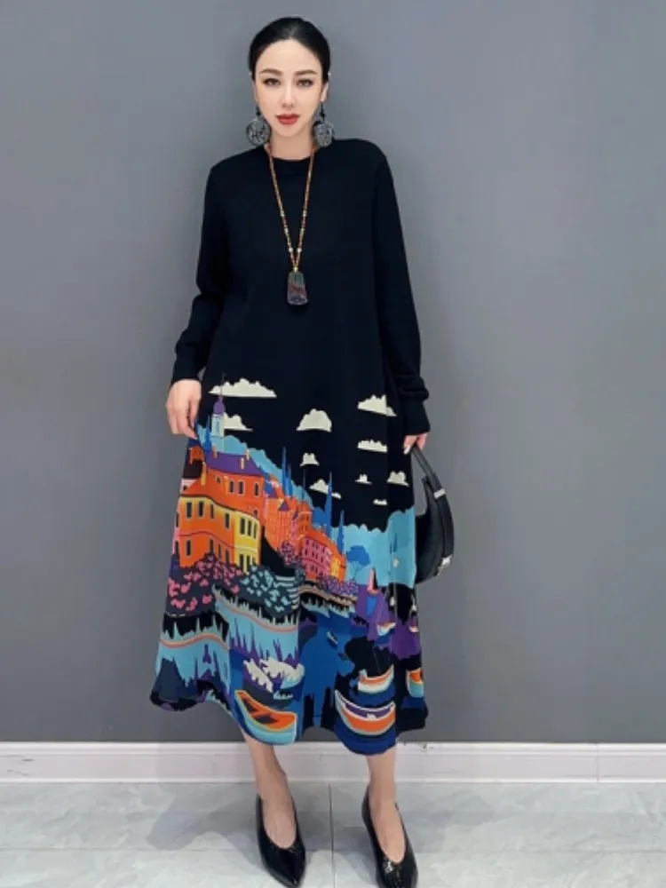 

Осень-зима 2023, новое повседневное тонкое вязаное свободное платье URIOR, универсальное женское трикотажное платье с винтажным узором