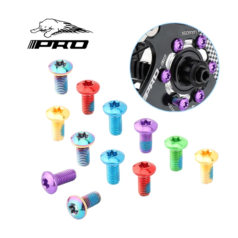 

IIIPRO 12Pcs Bicycle Disc Brake Rotor Torx Bolts T25 Colorful M5x10mm Alloy Steel Road Bike MTB 6 Nail Disc Brake Fixing Screws