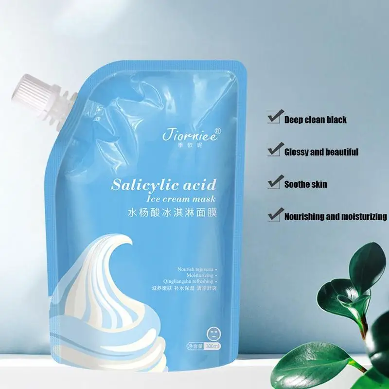 

300ML Salicylic Acid Ice Cream Mask For Female Moisturizing Deep Skin Cleaning Shrink Pore Blackhead Remover Whitening Face Mask
