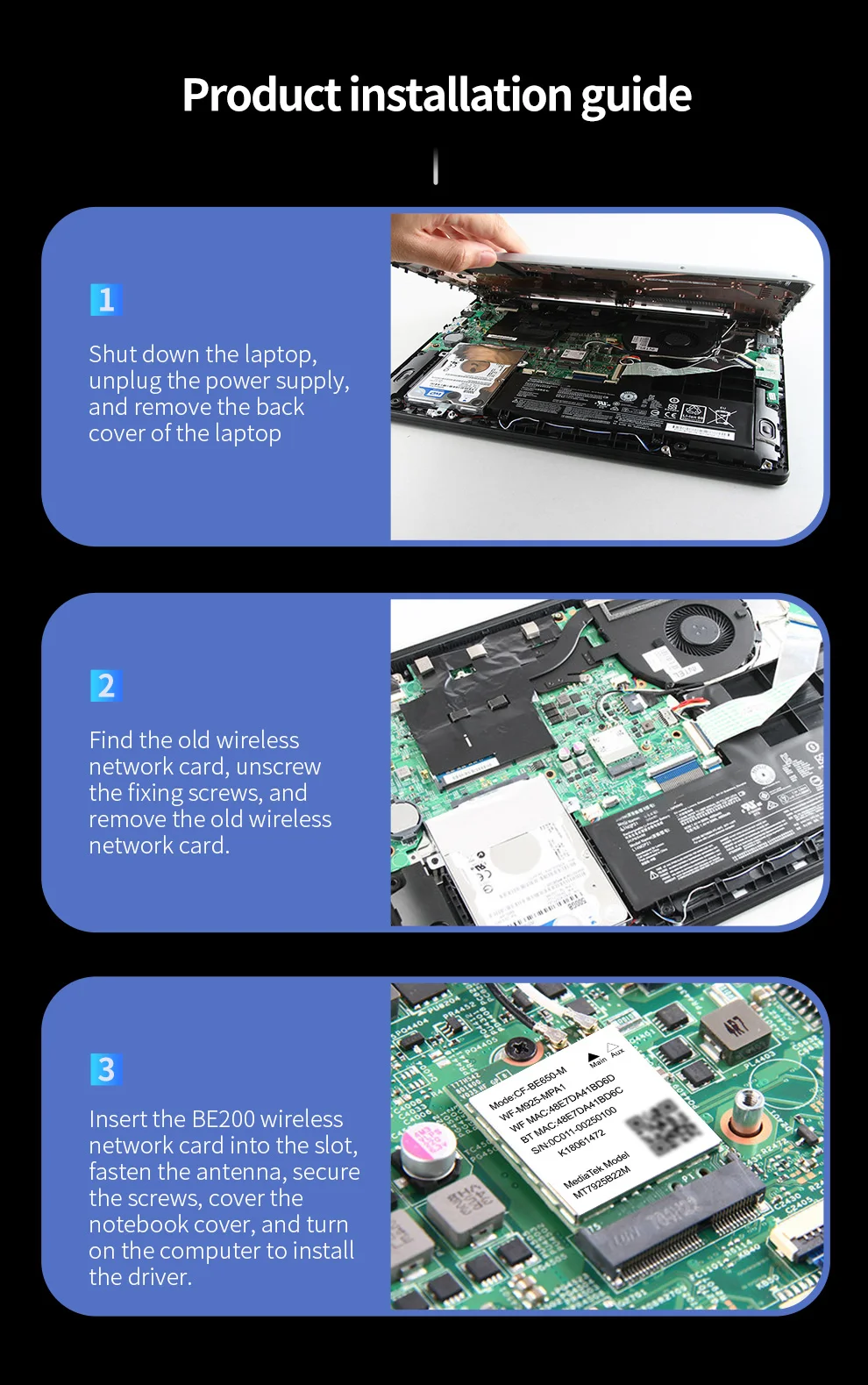 Фото Сетевая карта Comfast 6452 Мбит/с PCI-E WiFi 7, адаптер Intel AMD Wi-Fi, трехдиапазонный 2.4G/5G/6GHz, BT5.4, для Win11, Linux №5