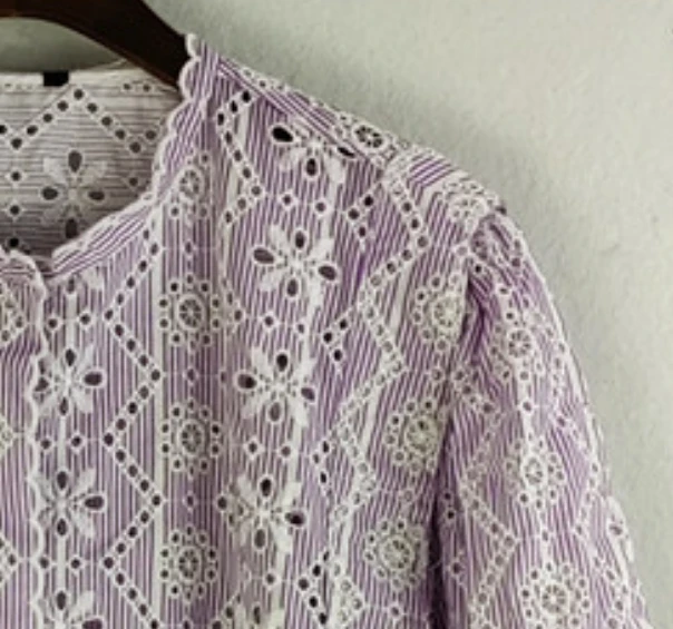 

Рубашка, Новинка весна-лето 2023, рубашка с цветочной вышивкой, пышными рукавами и волнистым воротником