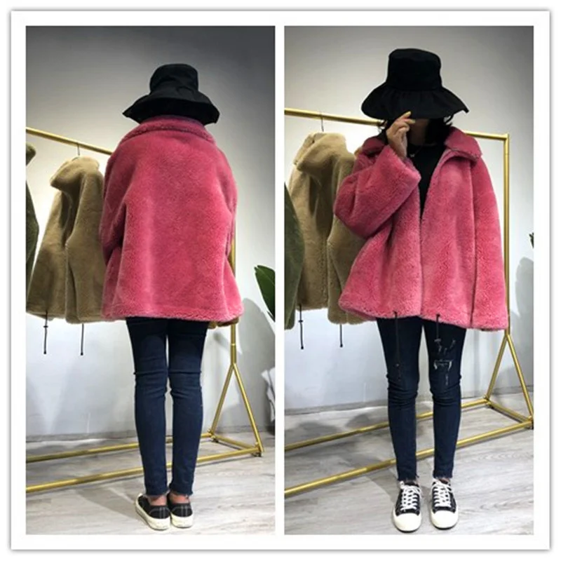 ICCLEK 2022 fur coat women's autumn and winter thickened loose wool grain sheep shearer cardigan short zipper