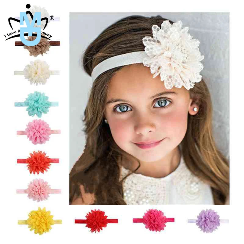 

New Baby Girls Hair Accessories Mesh Grid Flower Lace Baby Headband Solid Color Elastic Hair Bands born Photography Props