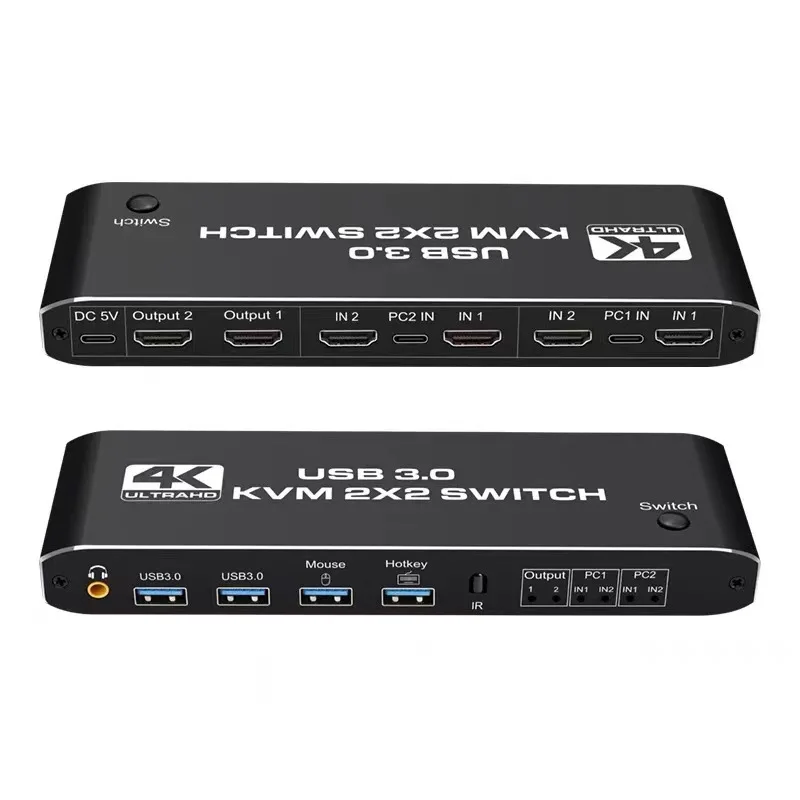 KVM-переключатель 2 х2 HDMI 4K 60 Гц, KVM HDMI с двойным монитором, Расширенный дисплей, USB KVM-переключатель, 2 в 2 выхода, для 2 компьютеров, совместное использование 2 мониторов KVM-переключатель 2 х2 HDMI 4K 60 Гц, KVM HDMI с двойным монитором, Расширенный дисплей, USB KVM-переключатель, 2 в 2 выхода, для 2 компьютеров, совместное использование 2 мониторов