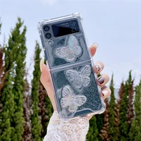 luxury 3d butterfly clear phone cases for samsung galaxy z flip 3 2 1 case silicone soft tpu transparent back cover