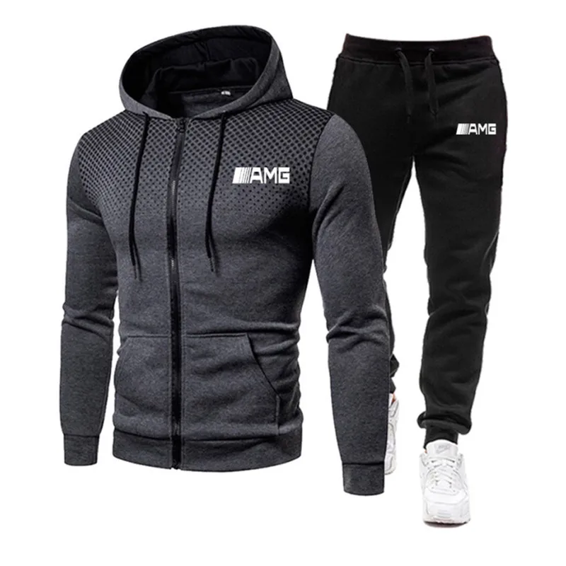 

The New Men's Clothing Men Sets AMG letter Printing Hoodie Set Fleece Zipper Sweatshirt Casual Sport Sweatpants Mens Tracksuits