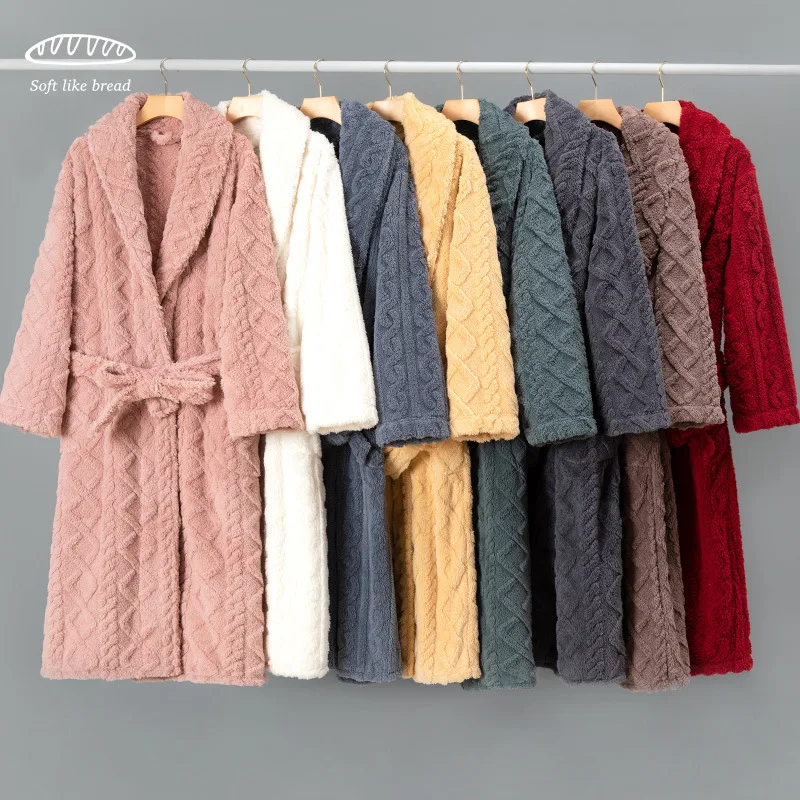 Women's Winter Sleepwear Soft Fuzzy Bathrobe Fluffy Fleece Robe Warm Dressing Gown Jacquard Pattern images - 6