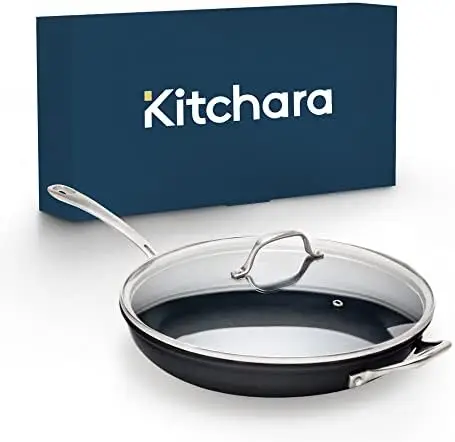 

Frying Pan - 12" Hard Anodized Aluminum Skillet with Vented Glass Lid - Induction Compatible & Oven Safe Large Fry Pan