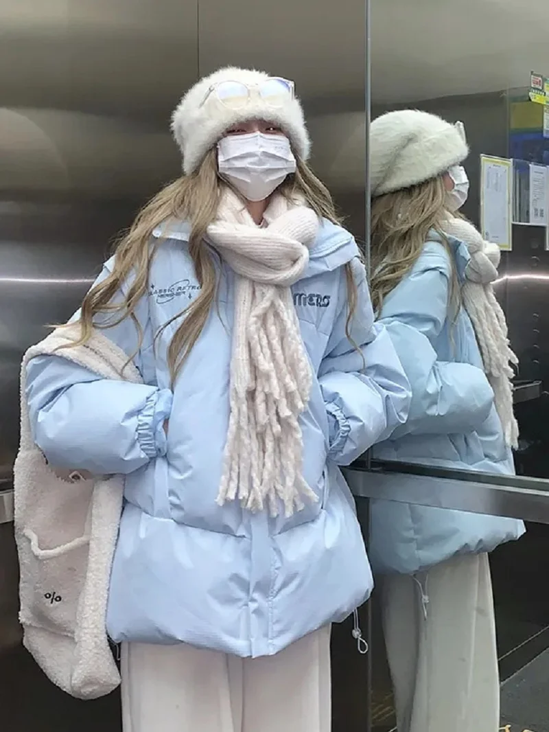 Пуховик женский из хлопка Осень-зима 2023 корейское синее утепленное хлопковое