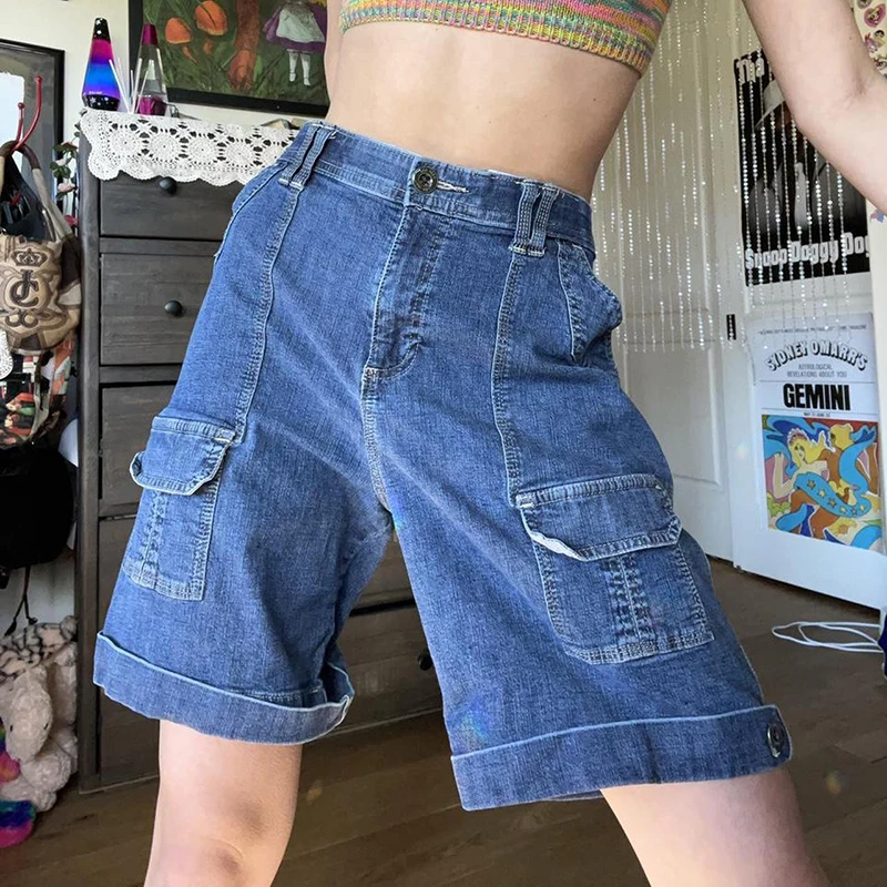 

Harajuku Grunge Vintage Jeans Shorts Y2K Aesthetic Fairycore High Waisted Pockets Denim Pants Women Korean Fashion Streetwear