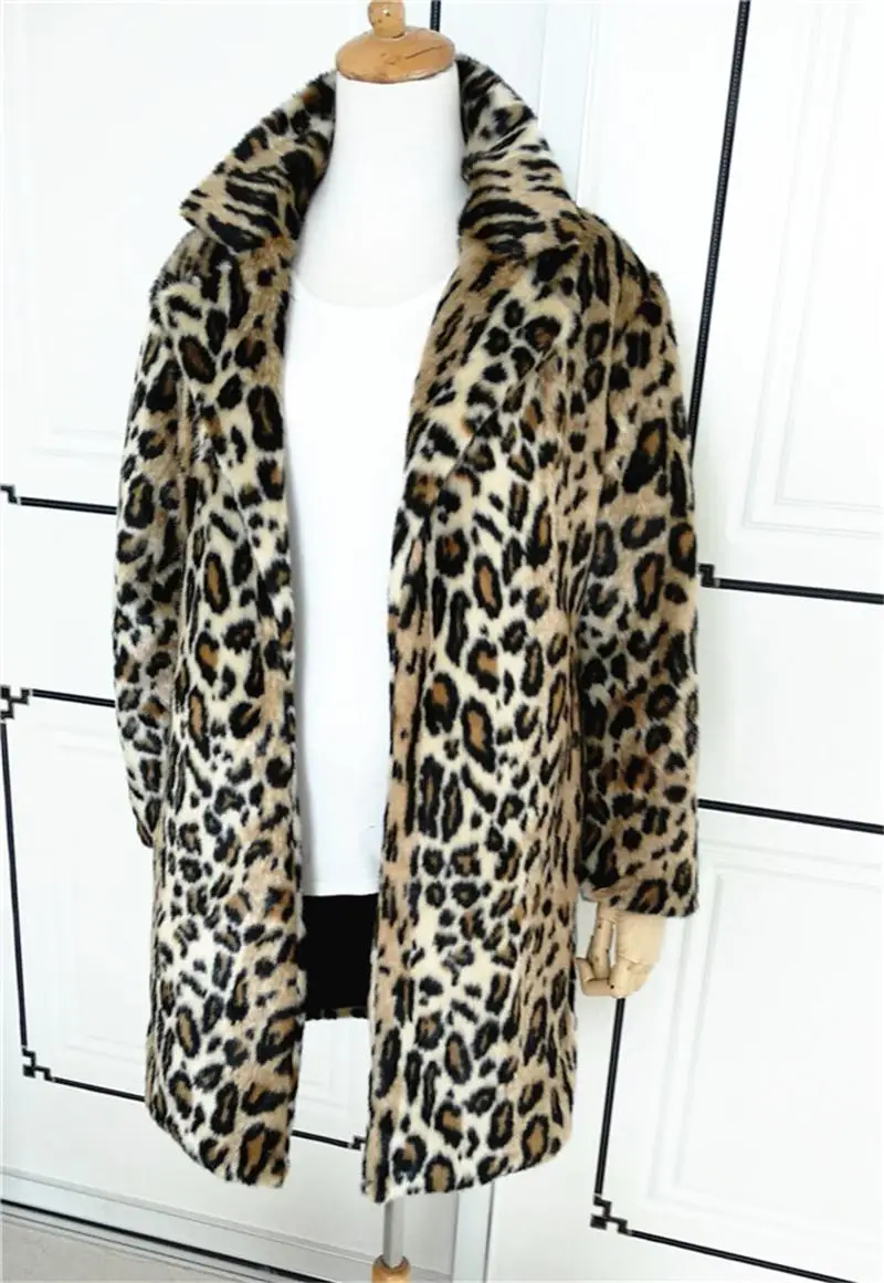 Women's autumn winter hot American street vintage leopard print outside fashion loose mink velvet over the knee long trench