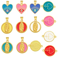 lucky enamel round heart arrow pattern virgin mary love shape evil eye pendant for necklace bracelet for jewelry diy accessories