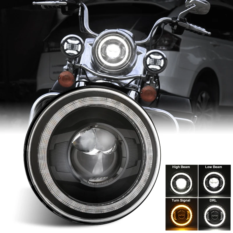 

7" Led Car Motorcycle Headlight Universal 7 inch LED Headlights For Cafe Racer Street Glide Softail FLHX For Harley Softail