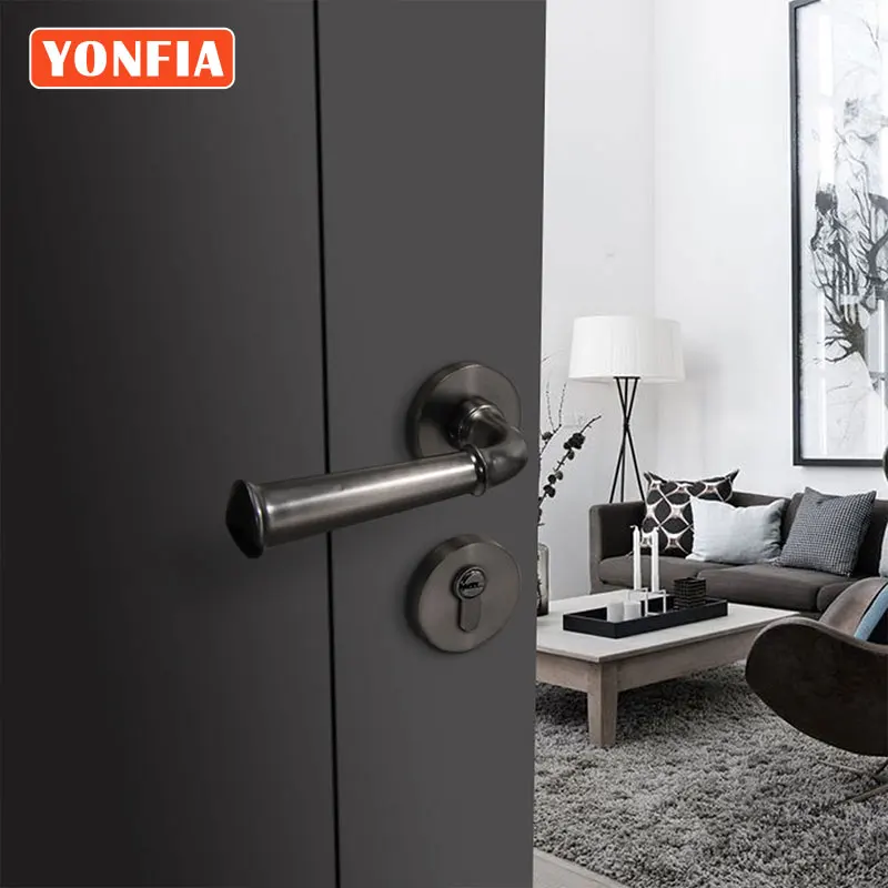 

YONFIA A8075R01 Vintage Classical Black Lever Door Handle Lock Nordic Villa Wood Door Handle Lock Rosettes For Internal Door