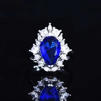 hoyon new fashion simple pear shaped sapphire open adjustable ring high carbon diamond style drop shaped colorful treasure ring