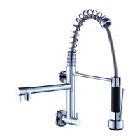 new luxury wall mount kitchen sink faucet pull down spring spray head single hole faucet mixer