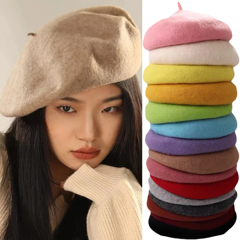 

Vintage Women Wool Beret Hats Men Plain French Berets Warm Spring Winter Beanie Hat Women Girl Street Cap Unisex Winter Berets