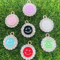 20pcs 15x18mm metal pink drip smiley cute smiley zircon charm pendant accessories for making earrings bracelet diy jewelry craft