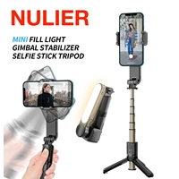 nulier handheld gimbal stabilizer for phone with fill light bluetooth remote foldable mini selfie stick tripod for ios android