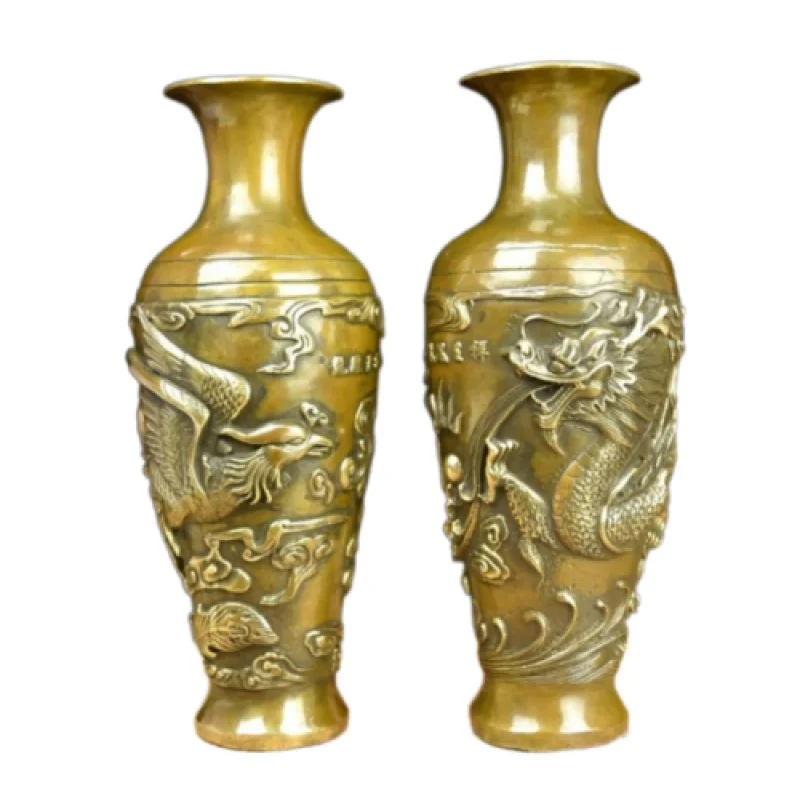 

Старинные горелки для благовоний Dragon Phoenix, ваза, курильница, бронзовый горшок, античная пара