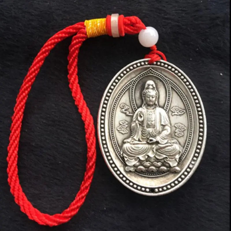 

Tibetan Silver Cupronickel Hand Engraving Guanyin Amulet Pendant