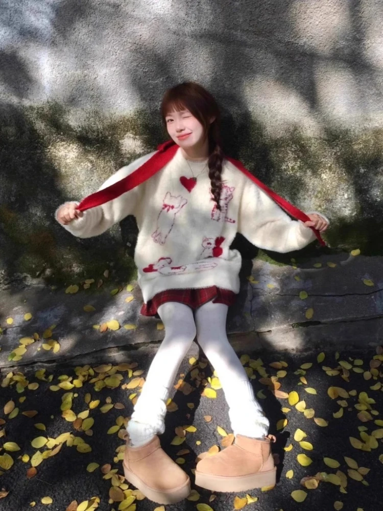 Пуловеры в стиле преппи мультяшный жаккардовый дизайн красивые милые