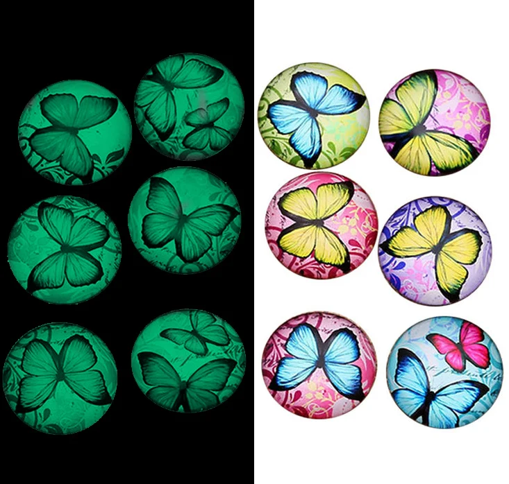 

10/12/14/16/20mm Fluorescent Glass / Luminous Colorful Butterfly Pattern Handmade Photo Glass Cabochons Dome Cover DIY Jewelry