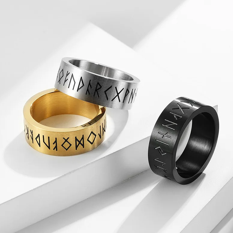 Nordic Men's Pirate Viking Rune Titanium Matte Brushed Wire Ring