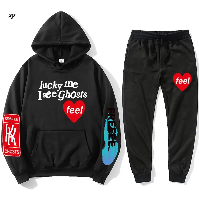 

Graffiti letter print spring and autumn Sweatshirt lucky me I see ghosts men's Hoodie women's 2021 new casual Hoodie