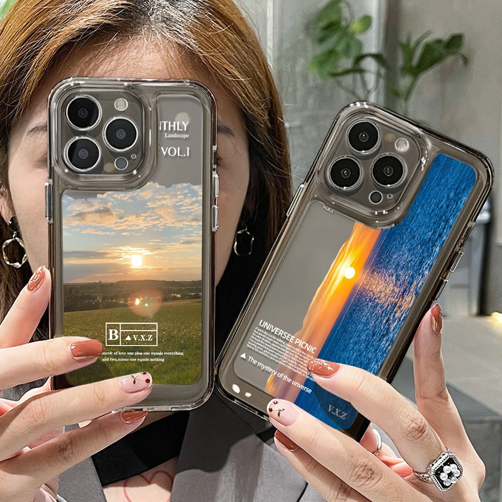Чехлы для телефонов iPhone 16 Pro Max 15 14 13 12 11 7 8 Plus X XS XR SE Sunset Snow Mountain Soft Bumper