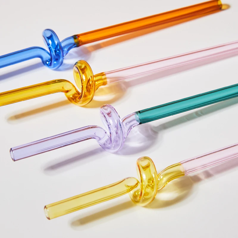 Ins Nordic Color Glass Straw Environmental Protection Special Shaped Lovely Coffee Mixing Twsiting Straws Reusable Straw