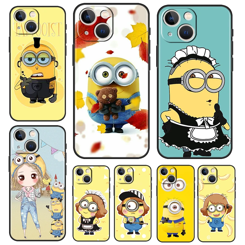 

Cartoon Boy Minions Bob Case For Apple iPhone 14 13 12 11 Pro Max Mini XS Max X XR 7 8 Liquid Rope Silicone Phone Cover