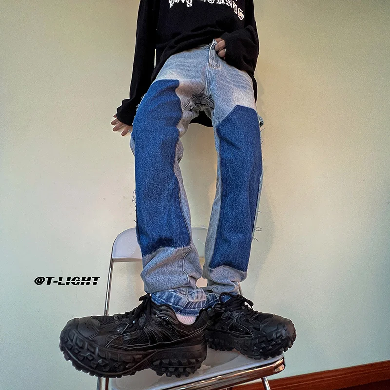 Blue Black Jeans Men Slim Fashion Casual Straight Jeans Men Streetwear Hip Hop Cargo Denim Pants Mens Trousers Large Size M-5XL