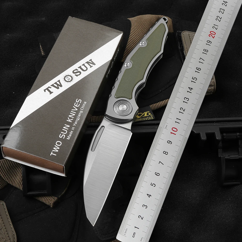 

TWO SUN TS145 Folding Knife D2 Blade Tactical Titanium Alloy+Linen Micarta Handle Camping Outdoor Survival EDC Tools