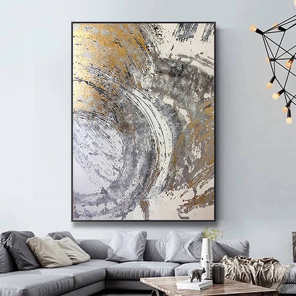 

Hand Painted Abstract Oil Painting With Gold Foil On Canvas Handmade Living Room Bedroom Wall Decor Wall Art Pictures Unframed