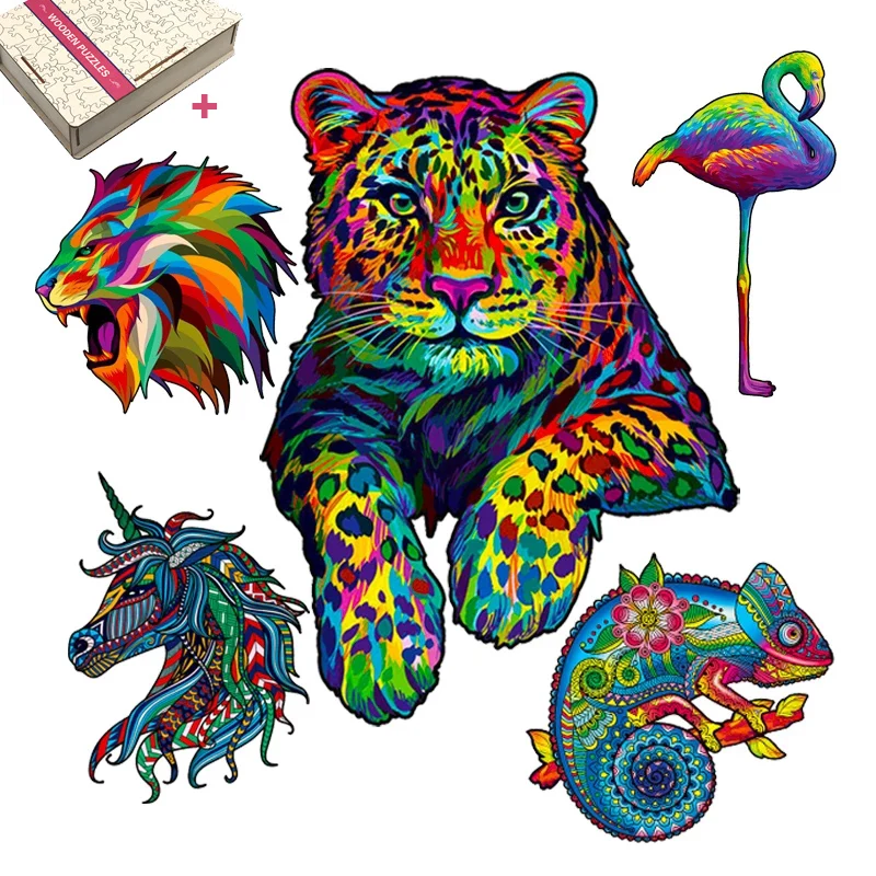 

Leopard Jigsaw Animal Wooden Puzzles For Adults Kids Mysterious Lion 3d Puzzle Gift Interactive Games Toy For kids Christmas