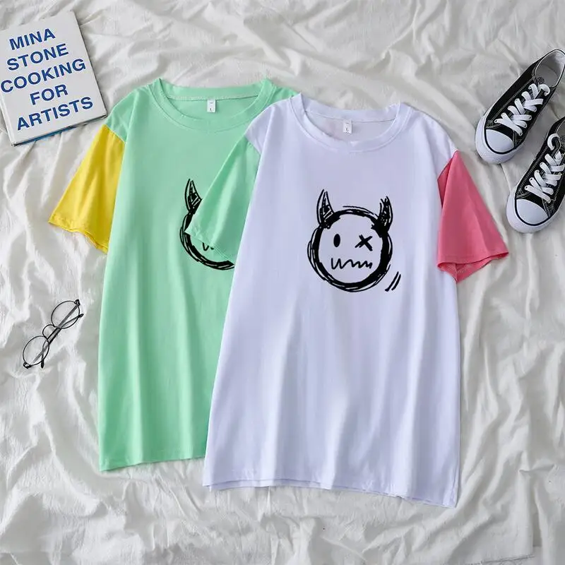 

Летняя Новинка 2022, милая женская рубашка с героями мультфильмов, Корейская хлопковая футболка в стиле аниме, ретро Топ в стиле Харадзюку для...