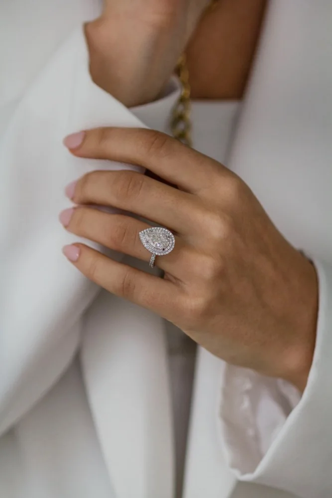 JOVOVASMILE Pear Moissanite Ring Woman 7x11mm 3carat 9k White Gold Double Halo Rings For Women Luxury Jewelry Accesorios Anelli