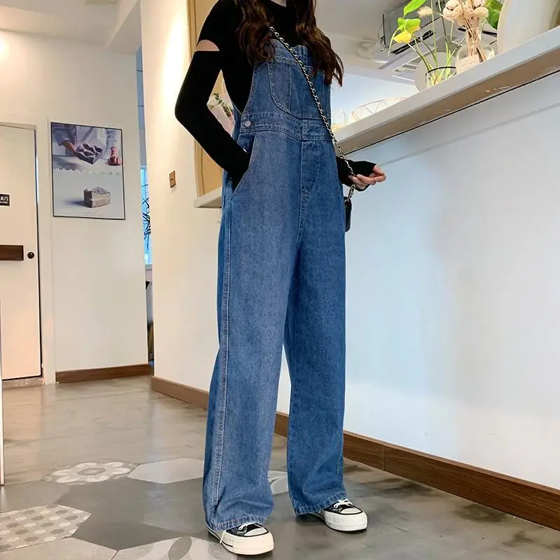 

Korean Style Jumpsuits Women High Street Denim Full Length Popular Fashion Daily Cozy Baggy Simple Chic College Ladies Clothing