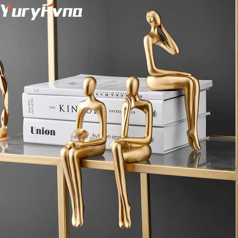 

Золотистая Геометрическая портретная статуя YuryFvna, украшение для офиса, настольное украшение, абстрактная фигурка, статуэтки из смолы, реме...