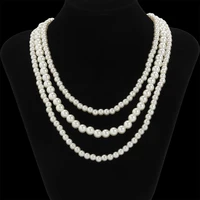 kunjoe 3pcsset white imitation pearls choker necklace for men bohemian pearl beaded neck chain women jewelry collar accessories