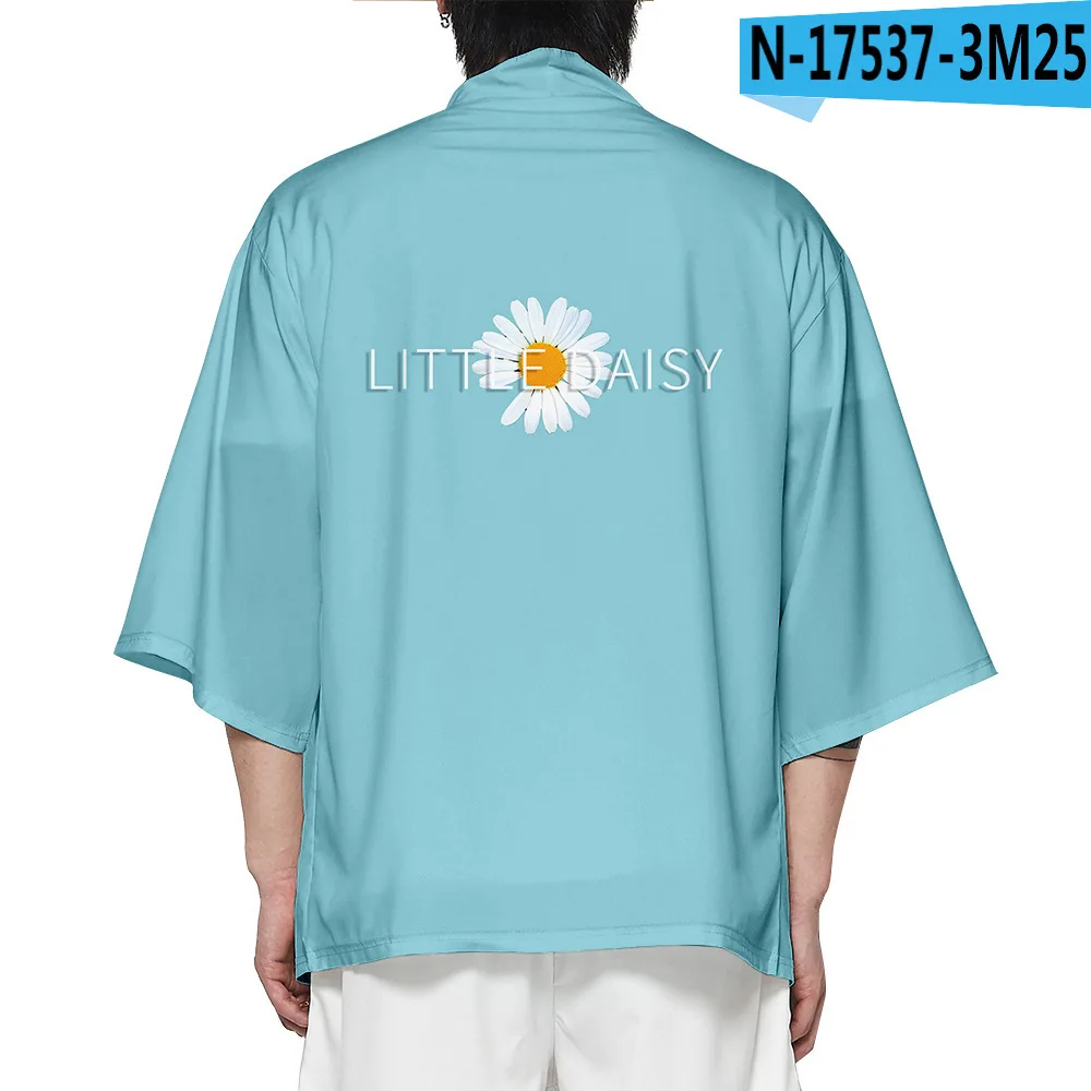 Men Print Daisy Kimono Robe Couple Half Sleeve Bathrobe Casual Loose Shirts Cardigan XXS-4XL Summer New Home Coat