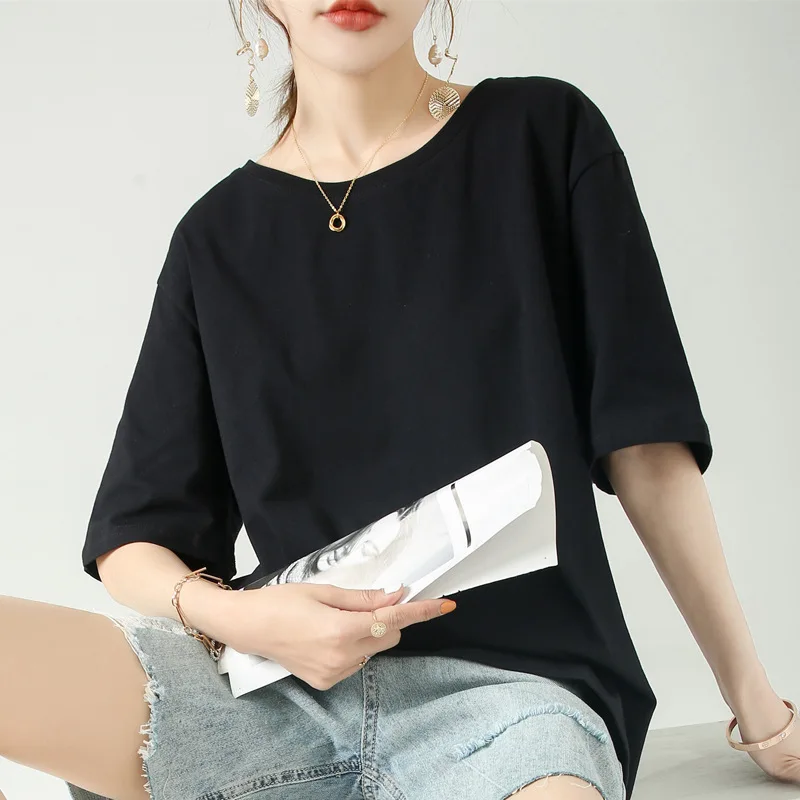 

2021 short-sleeved t-shirt women's loose round neck summer Korean new style gray