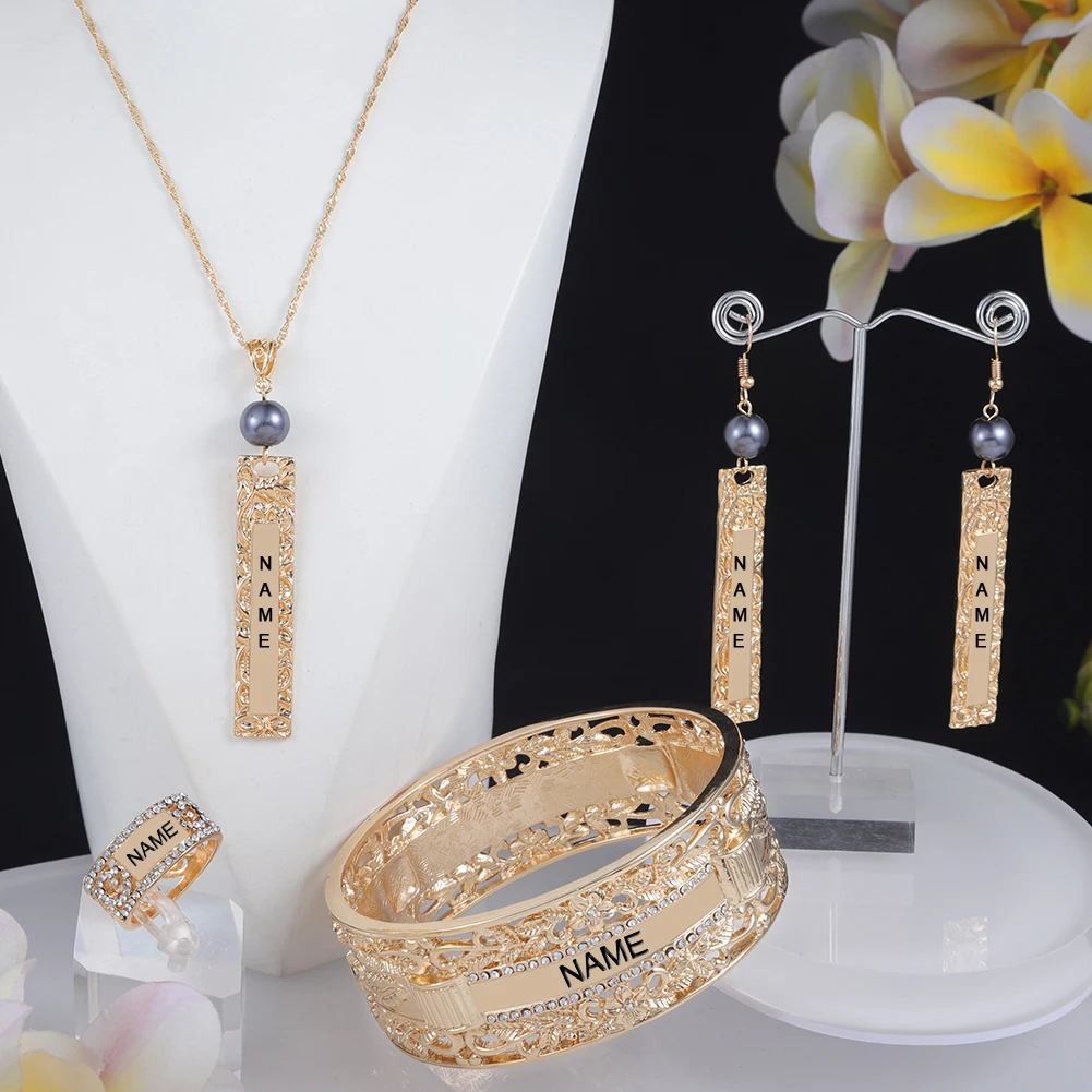 Personalized Necklace Set Custom Name Letter Jewelry Sets Fashion Polynesian Hawaiian Necklaces Earrings for Women Mother