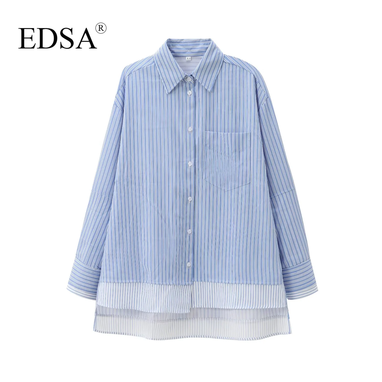 Женская Полосатая Рубашка EDSA однобортная блузка в стиле пэчворк с длинным