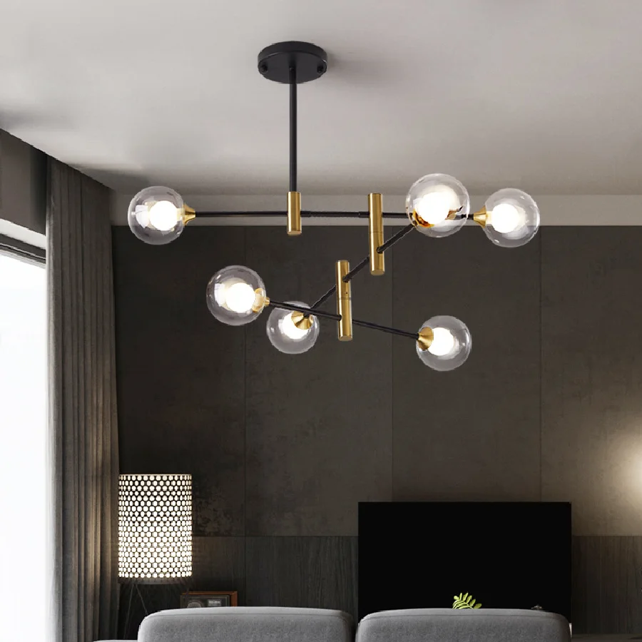 

Nordic Glass Ball Bubbles Chandelier Indoor Iron Hanging Lamp LED Rotatable Pendant Lighting For Living Room Restaurant Bedroom
