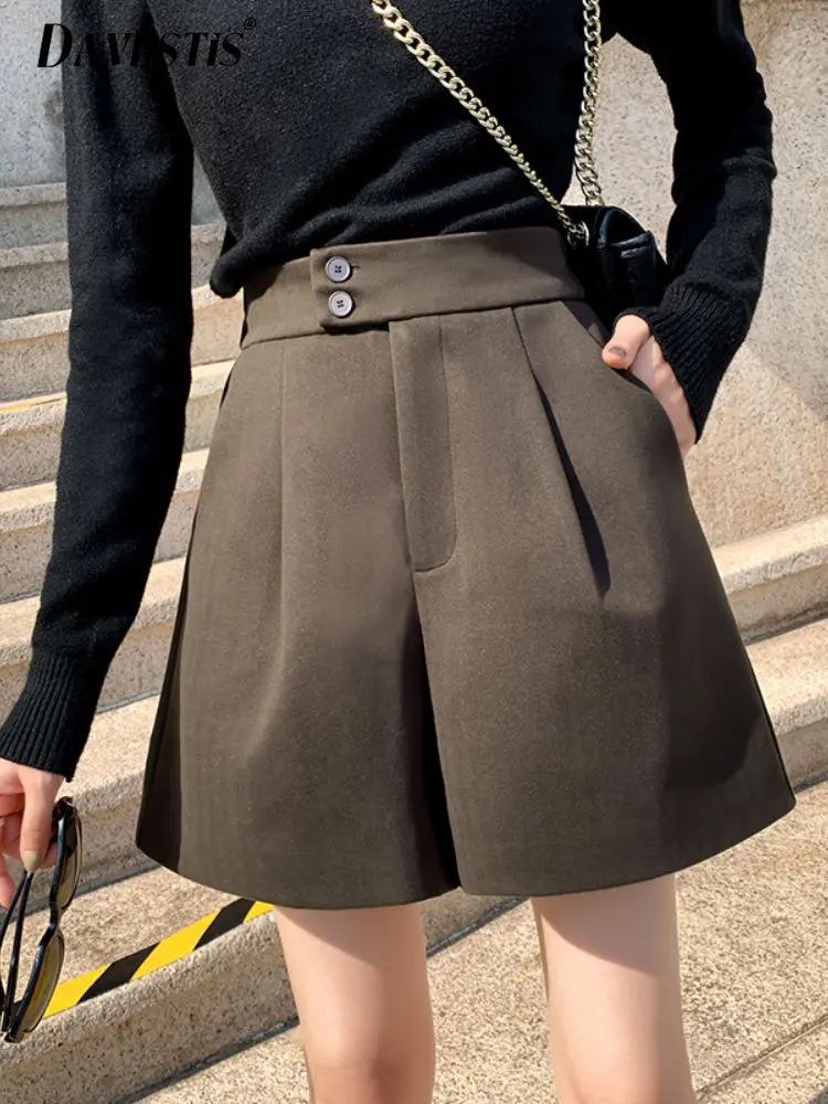 

Женские короткие шорты с высокой талией, зима 2023, простые ветрозащитные шерстяные повседневные широкие шорты для женщин, модные Костюмные ш...